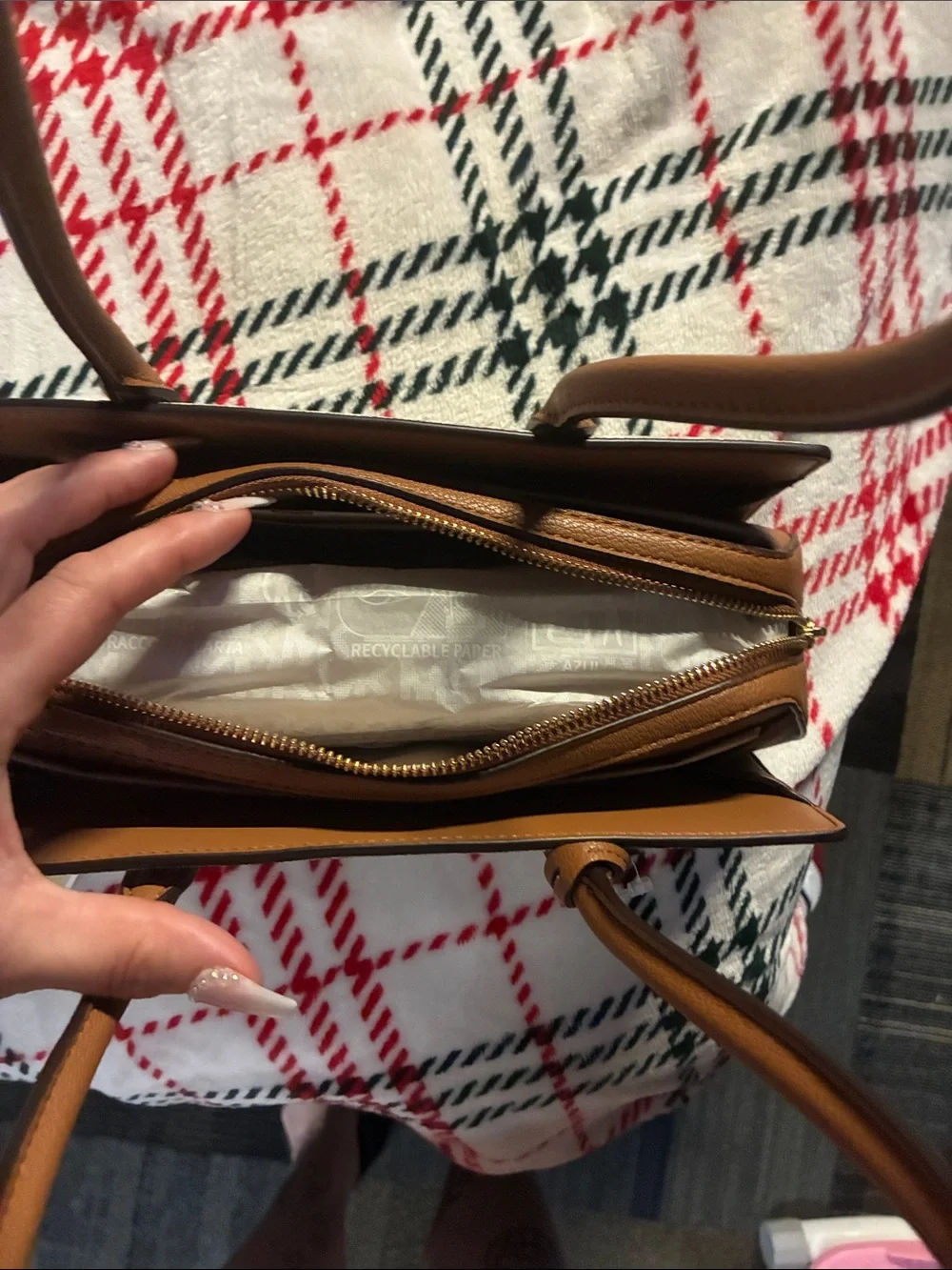 Michael Kors Cream Logo Shoulder Tote with Brown Trim